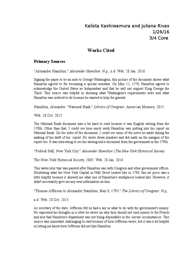 Works Cited | PDF | Alexander Hamilton | Hamilton (Musical)