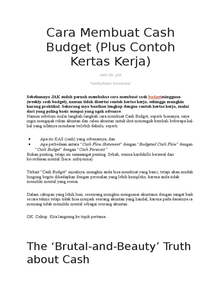 Cara Membuat Cash Budget