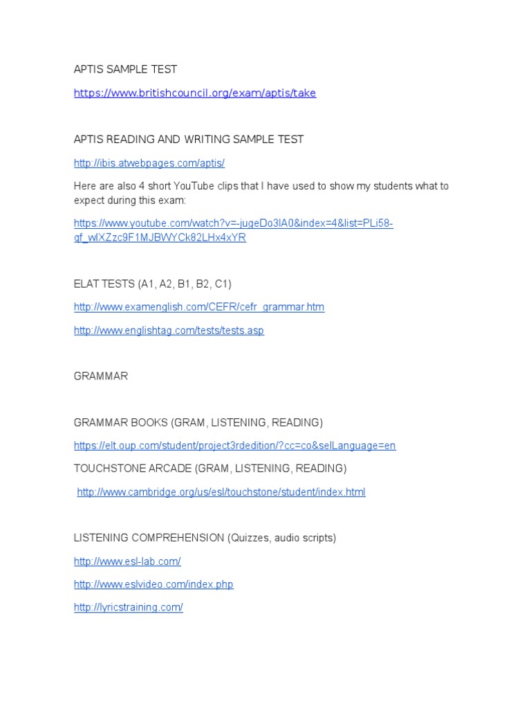 Aptis Sample Test and Useful Links | Humanities Education