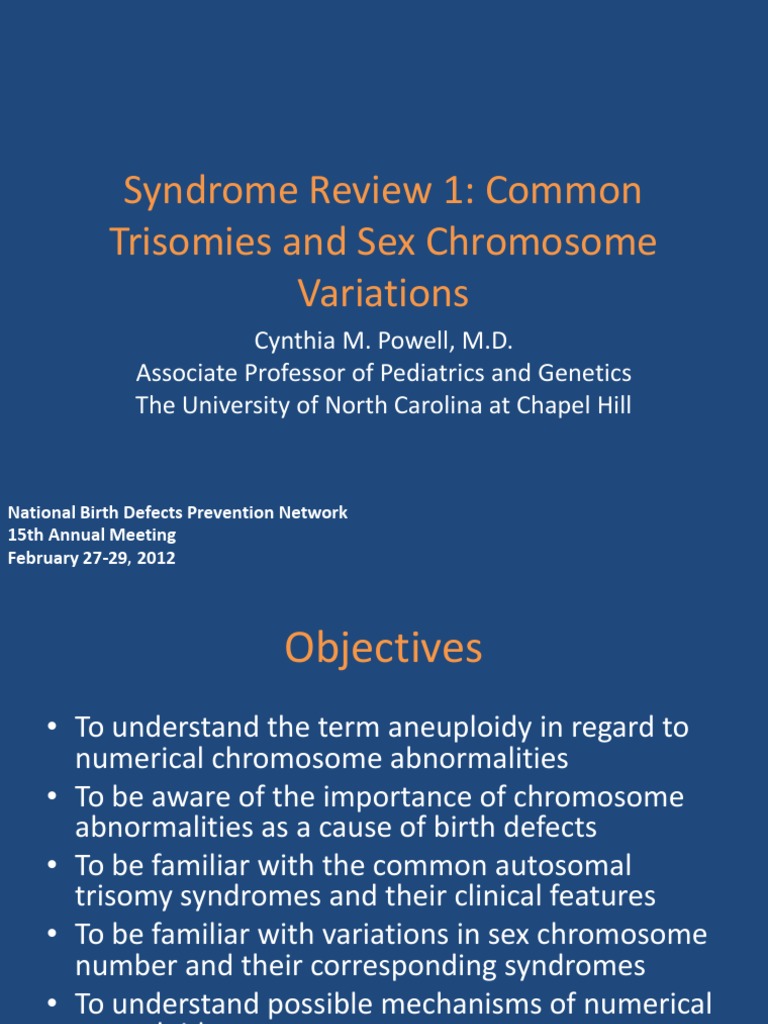 Syndrome Review 1: Common Trisomies and Sex Chromosome Variations | PDF ...