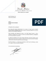 Carta de Condolencias Del Presidente Danilo Medina A Marisela Viuda Lachapelle Por Fallecimiento de Su Esposo, Manuel Antonio Lachapelle Suero