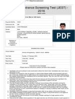 Joint Entrance Screening Test (JEST) - 2016: (To Be Filled On OMR Sheet)