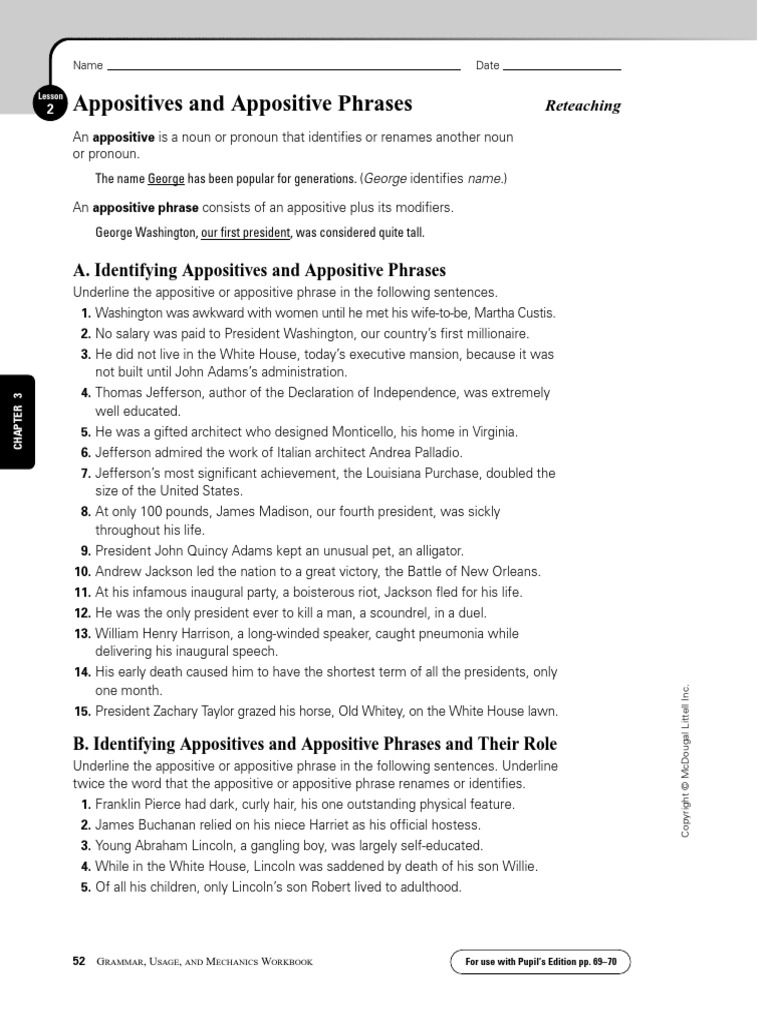 Worksheets Appositives Worksheet appositives 2 abraham lincoln thomas jefferson
