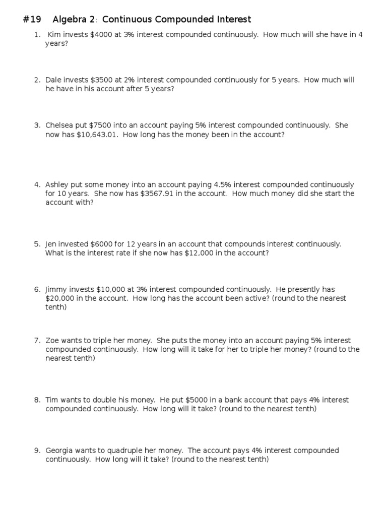 Algebra 2: Compounded Interest Problems | PDF | Career & Growth