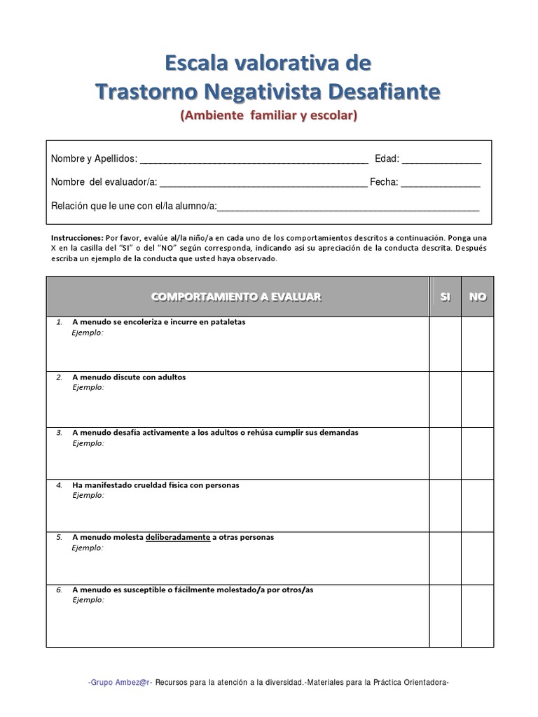 Escala Valorativa de Trastorno Negativista Desafiantel