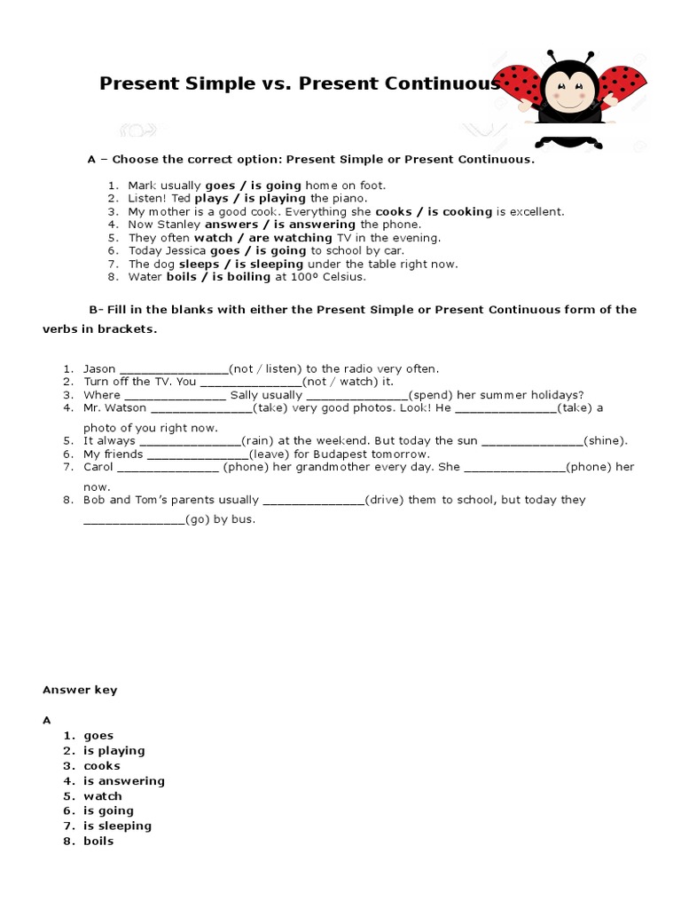 Present Simple vs. Continuous Exercises | PDF | Cooking, Food & Wine