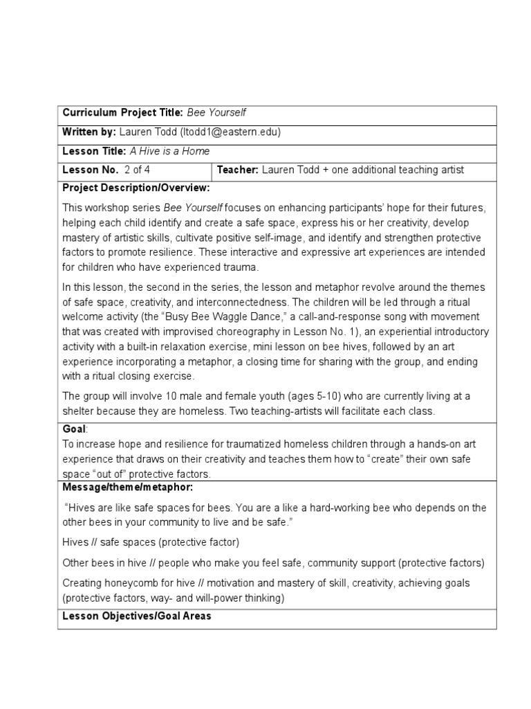 Ltodd - Arts 535 - Final Skills Lesson Plan | PDF | Honey Bee | Beehive