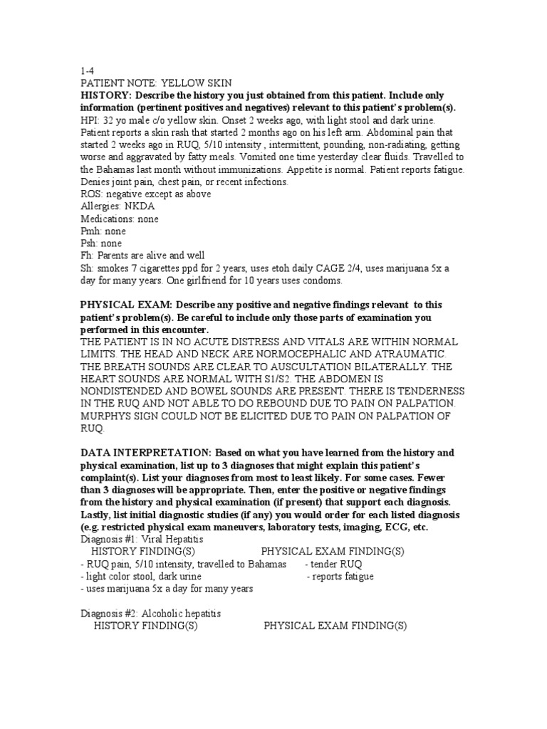 Patientnoteset1 4 | PDF | Physical Examination | Pain