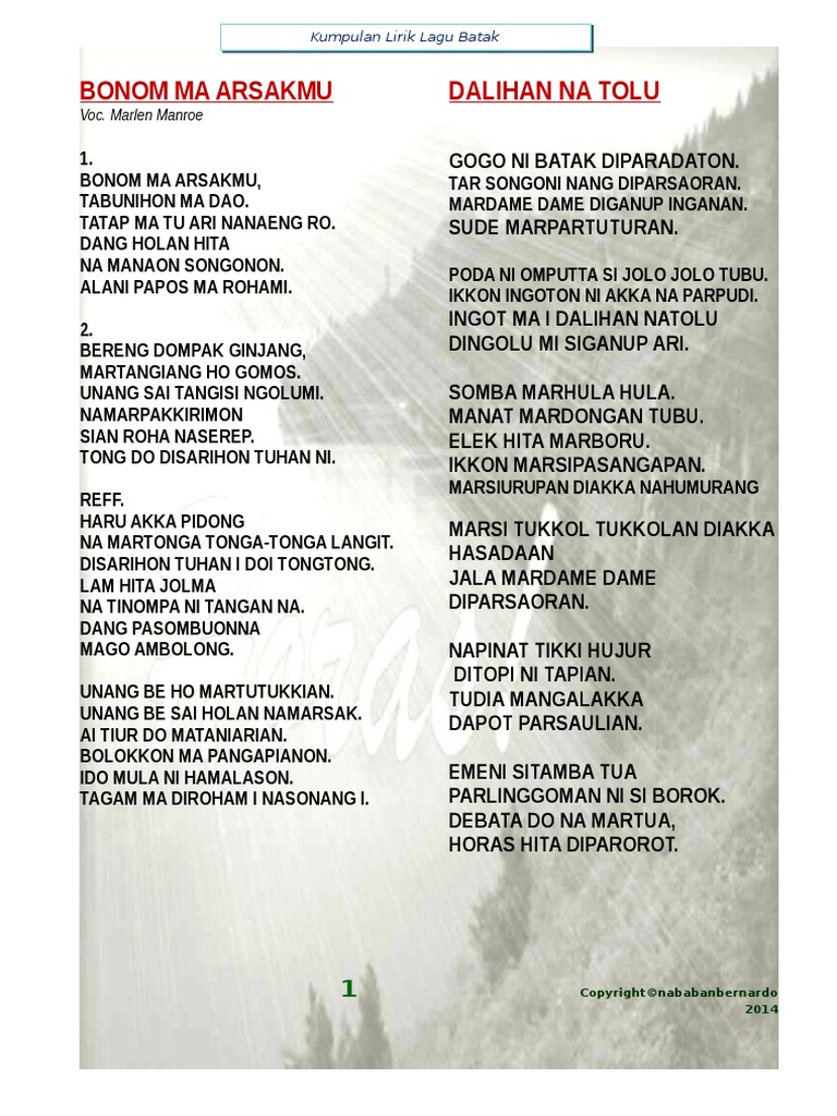 Batak Song Liric Terbaru