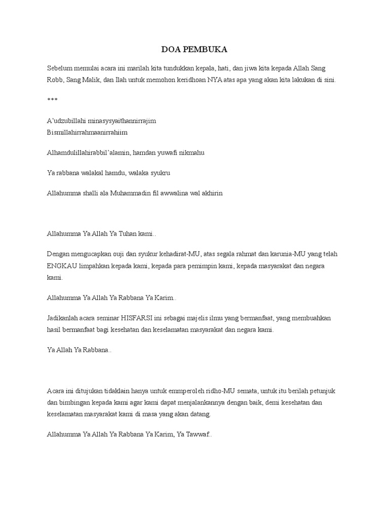 Doa Pembuka Dan Penutup Untuk Seminar