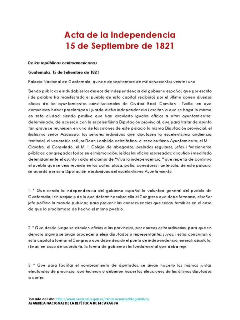 Acta de La Independencia Centroamérica PDF Guatemala Cortes Generales