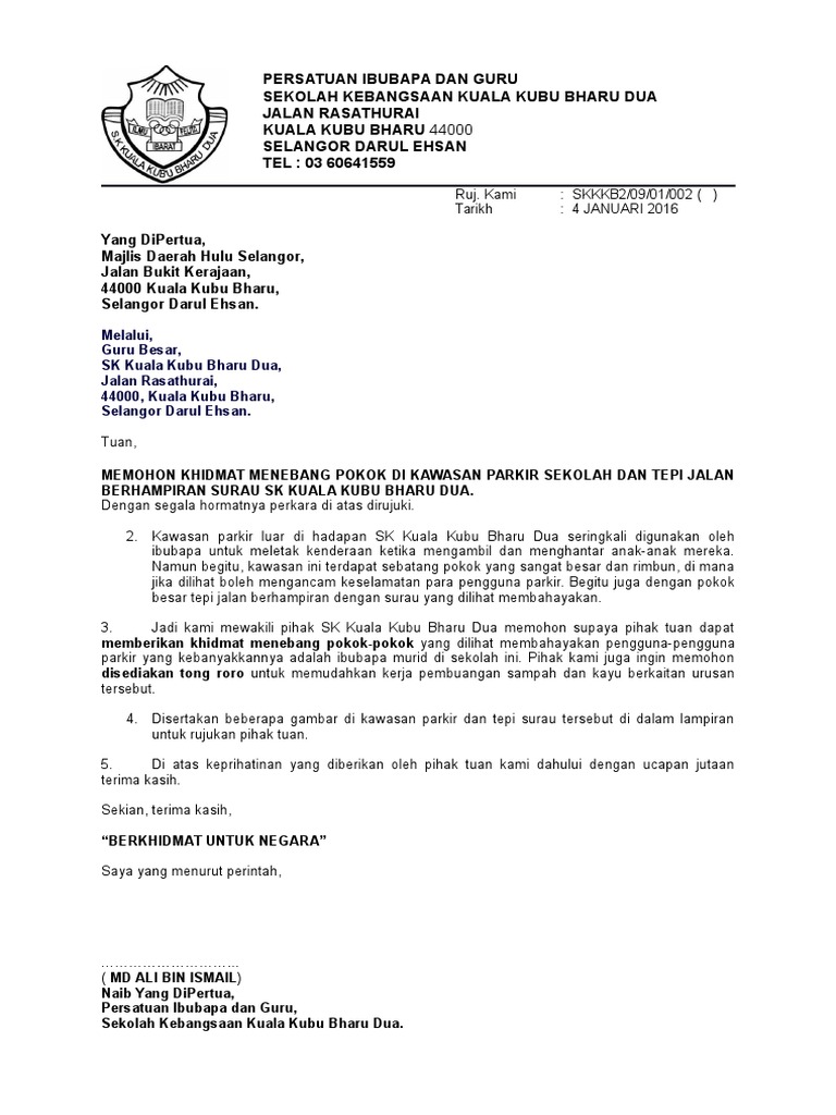 Surat Memohon Khidmat Tebang Pokok 2016 Pdf