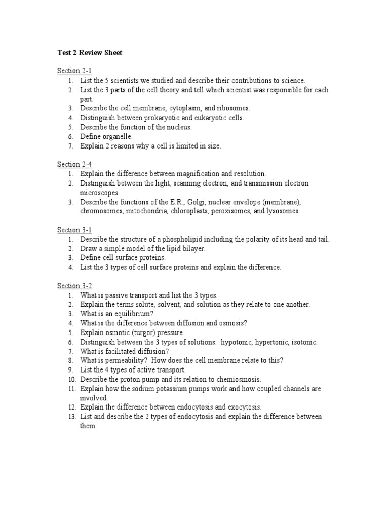 Test 2 Review Sheet | PDF