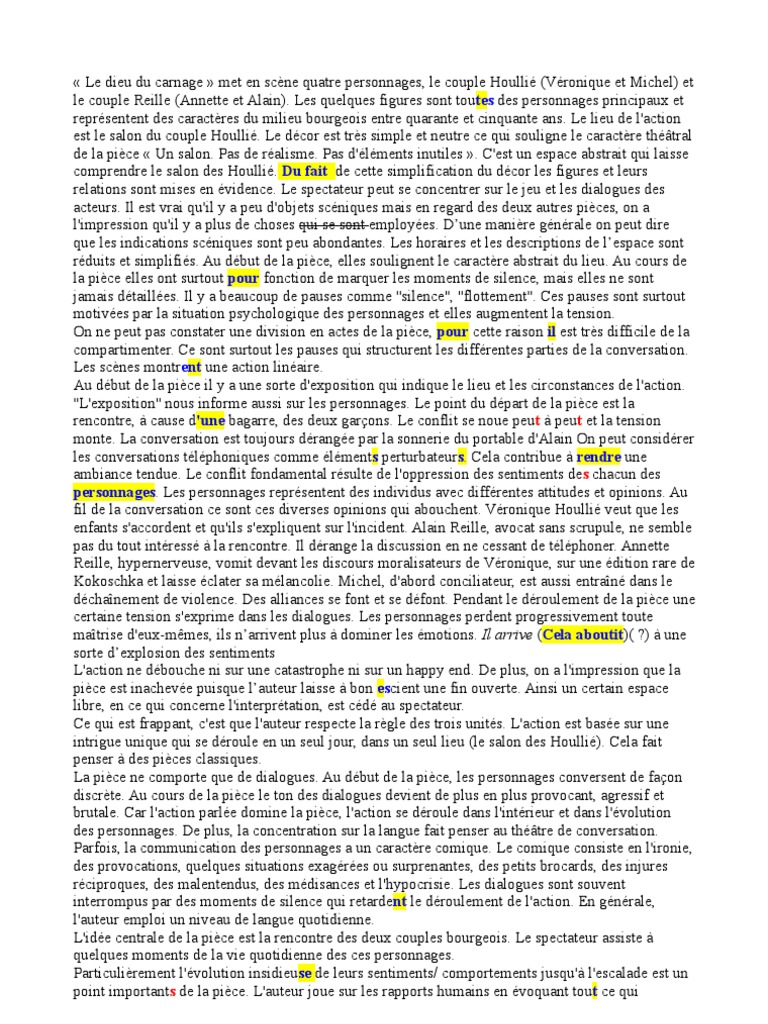 Le Dieu Du Carnage Yasmina Reza Analyse