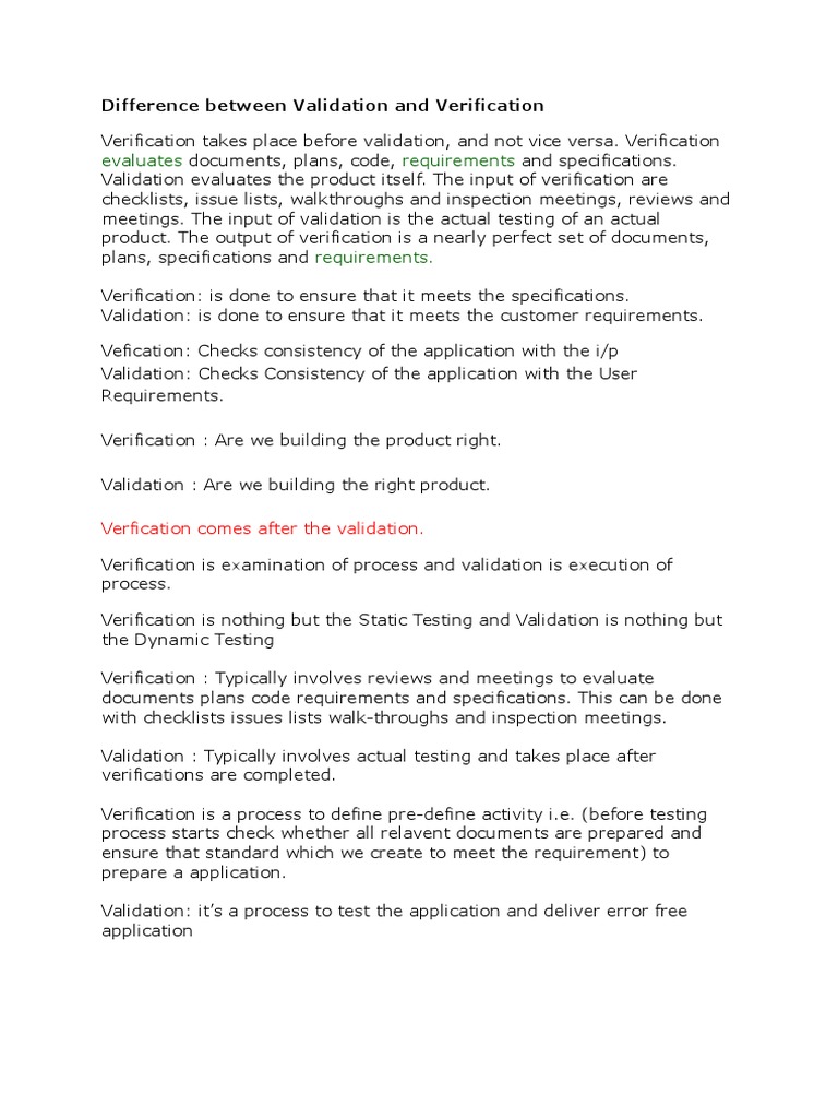 Difference Between Validation and Verification | PDF