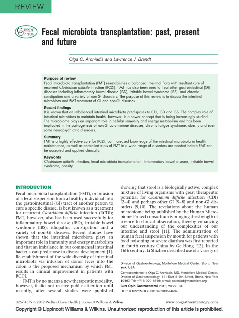 Fecal Microbiota Transplantation (Past, Present, Future) | PDF ...