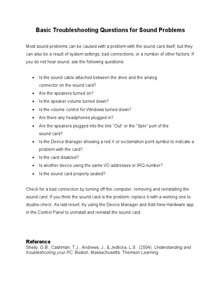 Troubleshooting Sound Problems | PDF