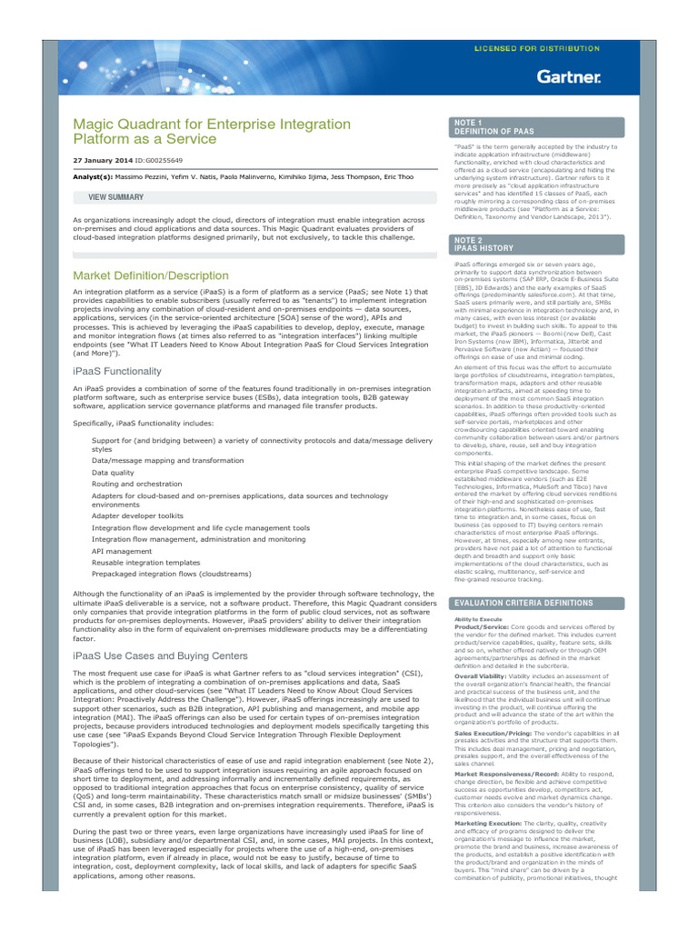 Magic Quadrant For Enterprise Integration | PDF | Software As A Service ...