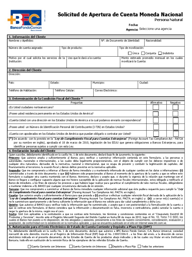 Solicitud de Apertura de Cuenta Corriente BFC Notilogía