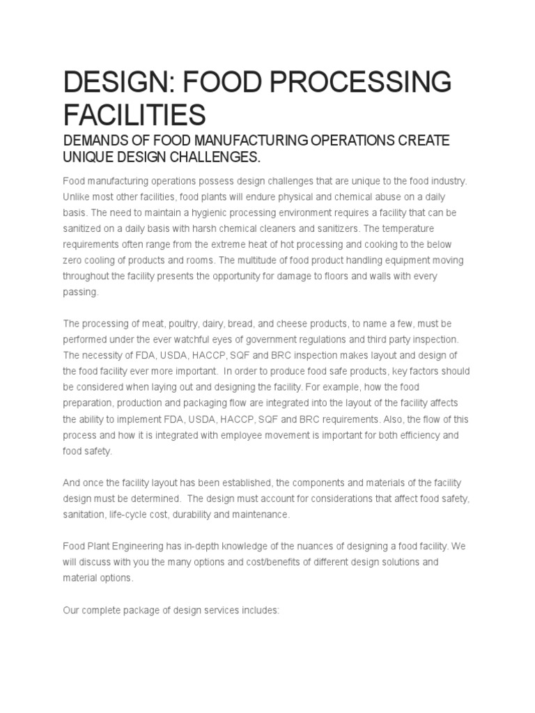 Food Processing Facility Design Challenges | PDF | Refrigeration ...