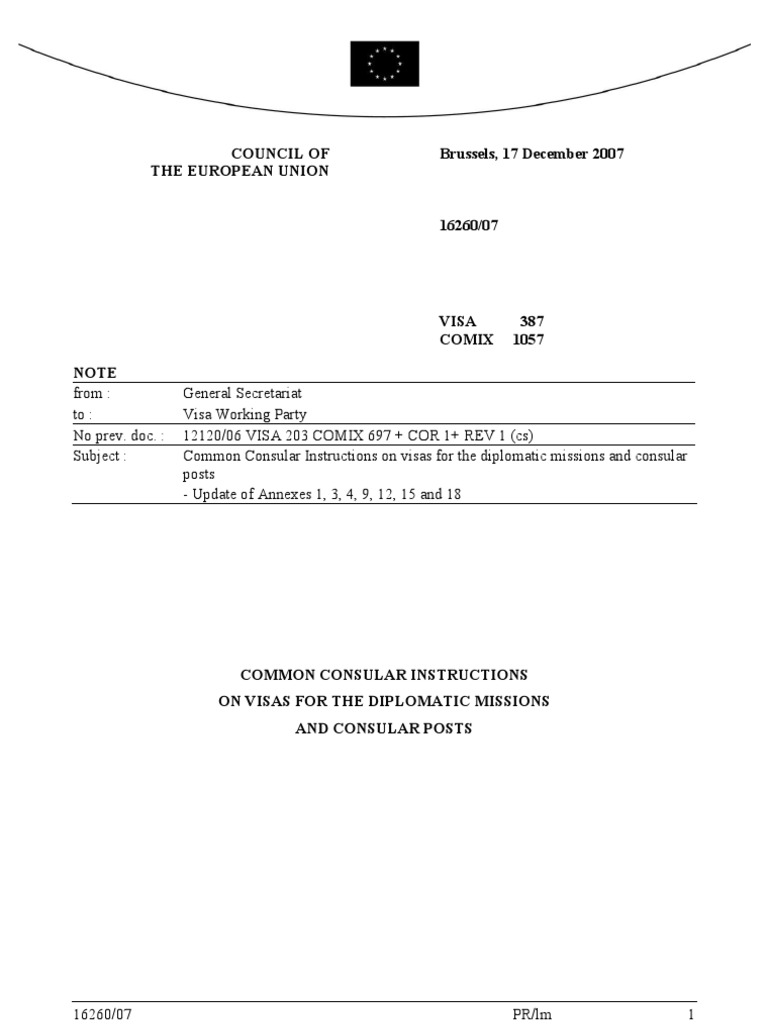 Annexes To The Common Consular Instructions On Visas 2007 PDF