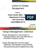 Introduction To Design Management: Arlene Gould, MBA, FRSA Department of Design, York University Asgould@yorku - Ca