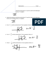 6.5 - PART 1: 1. Indicate The Quadrant in Which The Terminal Side of Be True: Tan