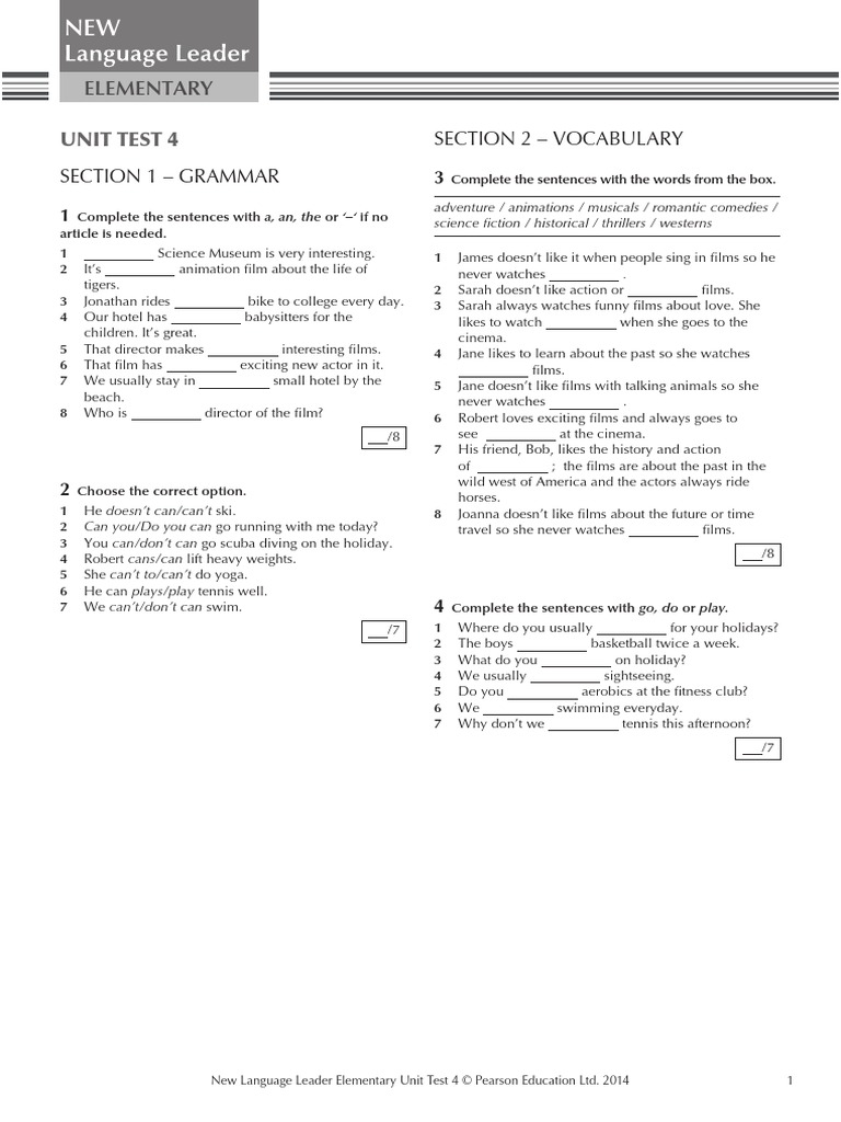 Elementary: Unit Test 4 | PDF | Travel Agency