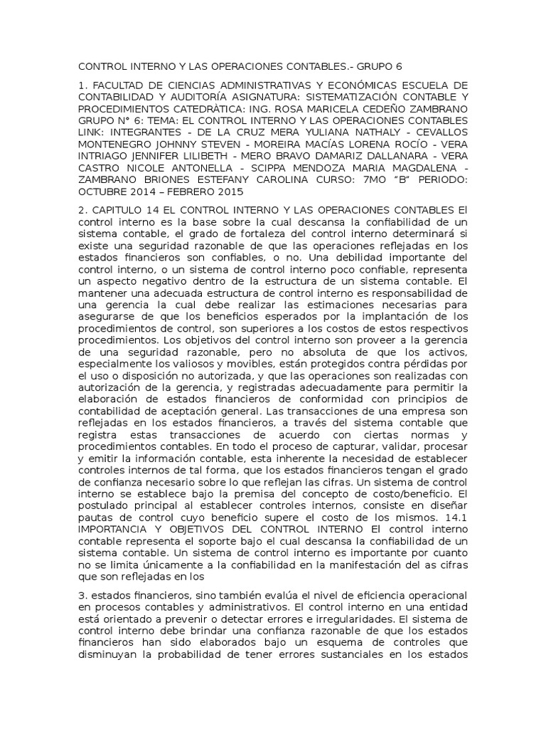 Control Interno en Operaciones Contables | PDF | Contabilidad ...