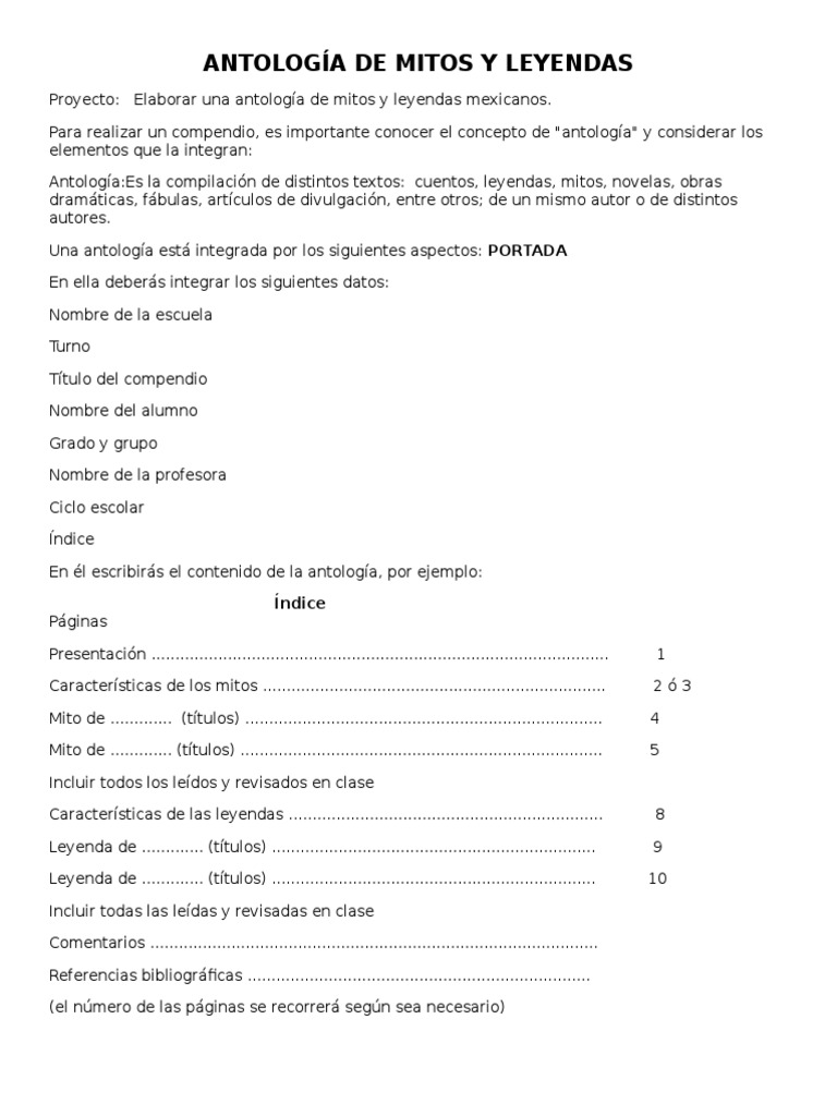 Guía para Antología de Mitos y Leyendas | PDF | Leyendas | Narrativa