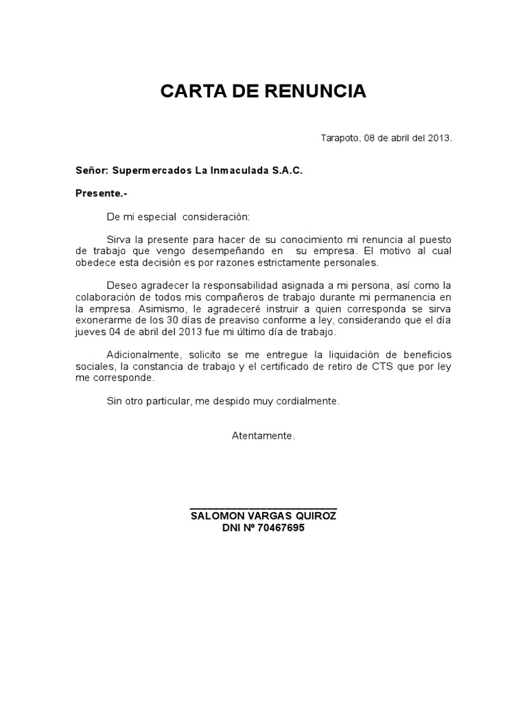 Carta de Renuncia