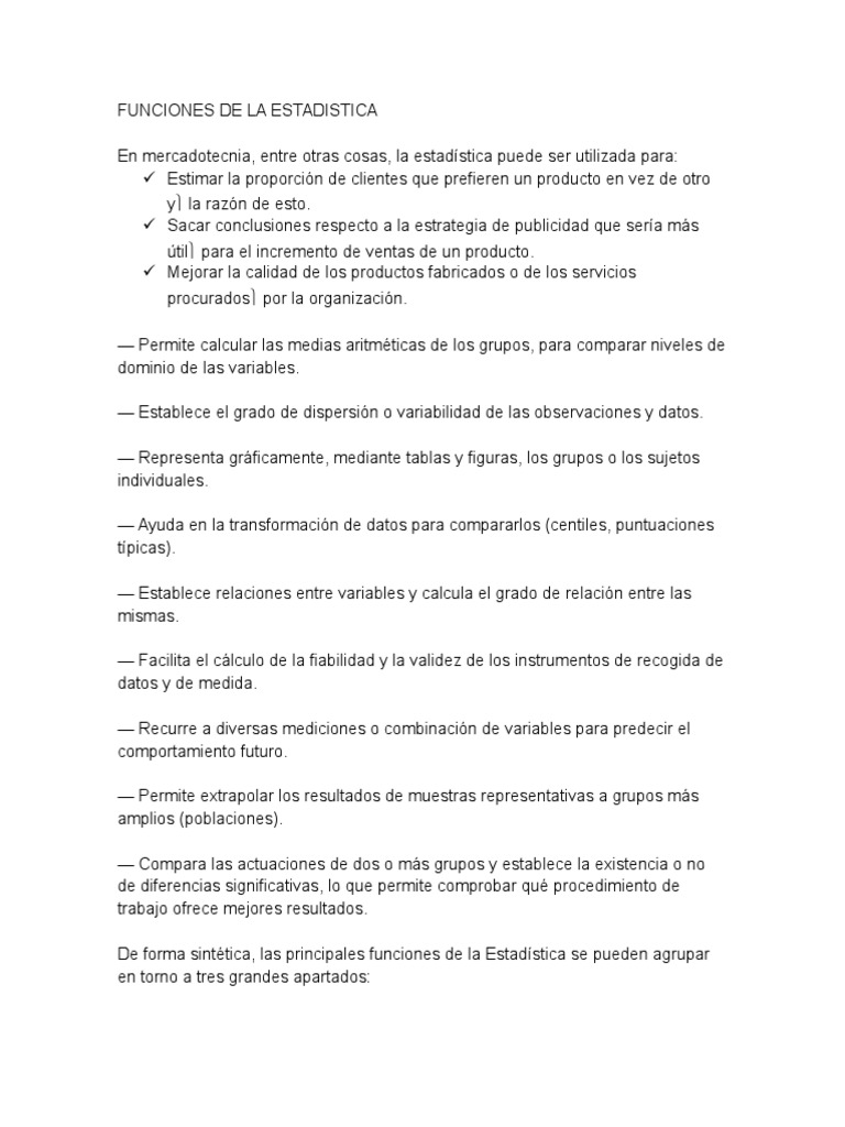 Funciones de La Estadistica | PDF | Estadísticas | Cognición