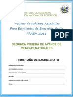 Segunda Prueba de Avance - Ciencias Naturales - Primer Año de Bachillerato