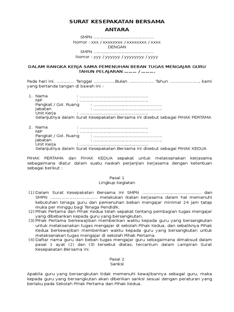 Surat Kesepakatan Bersama (Baru)