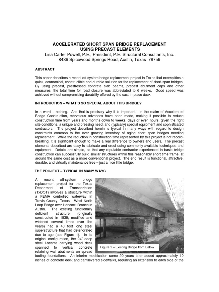 Accelerated Short Span Bridge-Powell | PDF | Precast Concrete | Beam ...