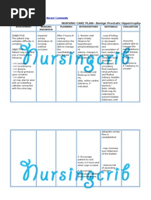 Nursing Care Plan For Benign Prostatic Hypertrophy Ncp Infection
