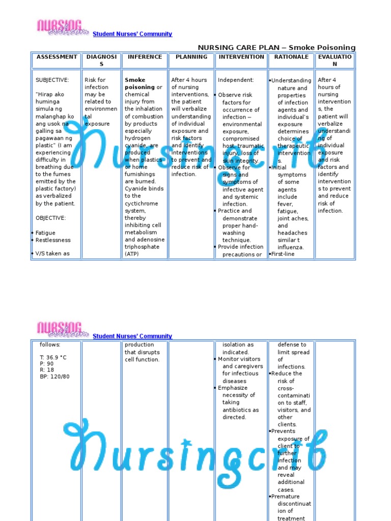 nursing care plan for cigarette smoking Smoke Poisoning Nursing Care Plan | PDF