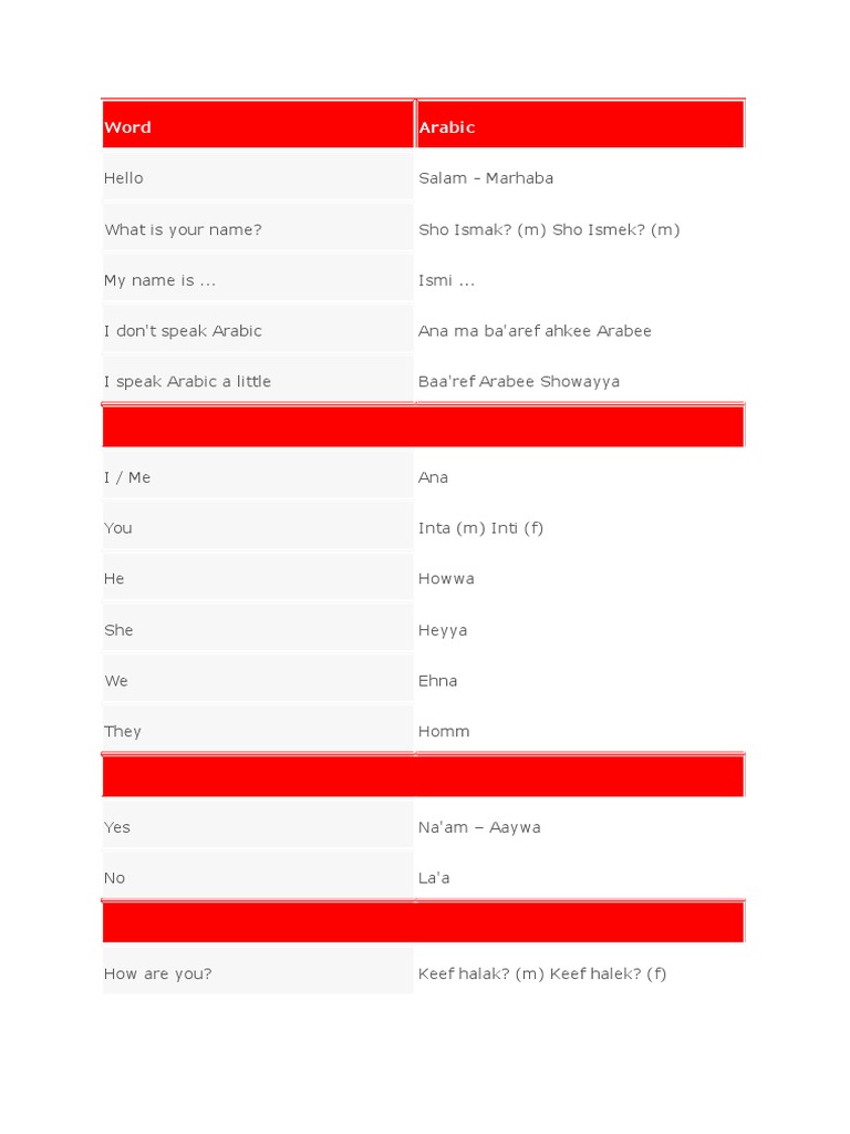 Essential Arabic Phrases Guide | PDF