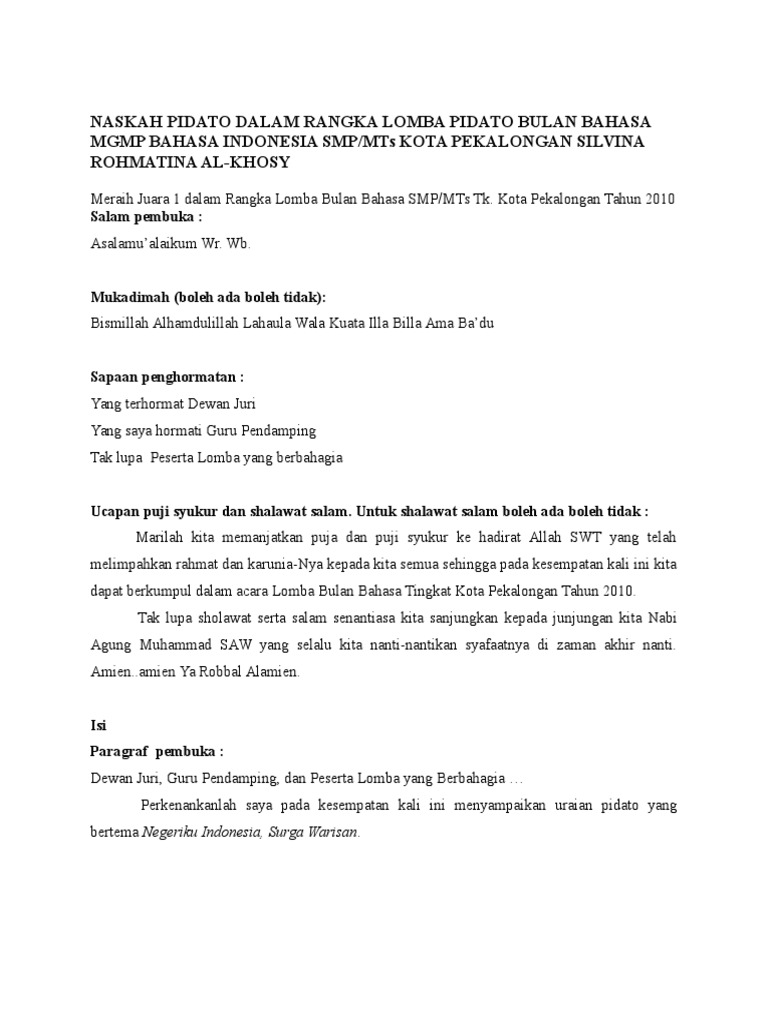 Teks Pidato Untuk Lomba Terbaru Kumpulan Referensi Teks Pidato