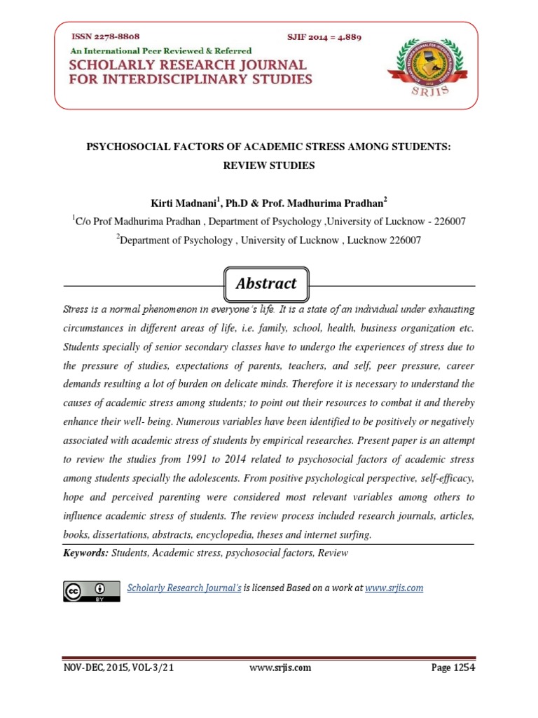 Academic Stress Factors in Students | PDF | Self Efficacy | Adolescence