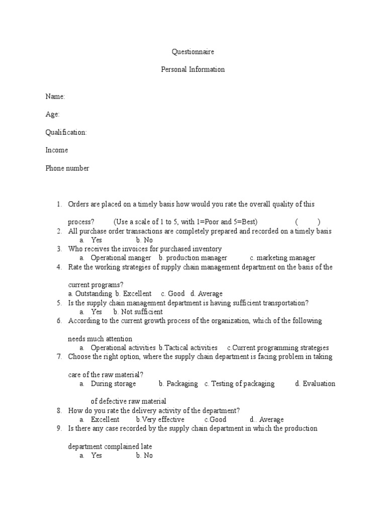 Inventory Management Questionnaire | PDF | Inventory | Supply Chain