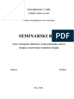 Seminarski Rad: EPIO Energetska Efikasnost Ravnih Prijemnika Solarne Energije Za Konverziju U Toplotnu Energiju