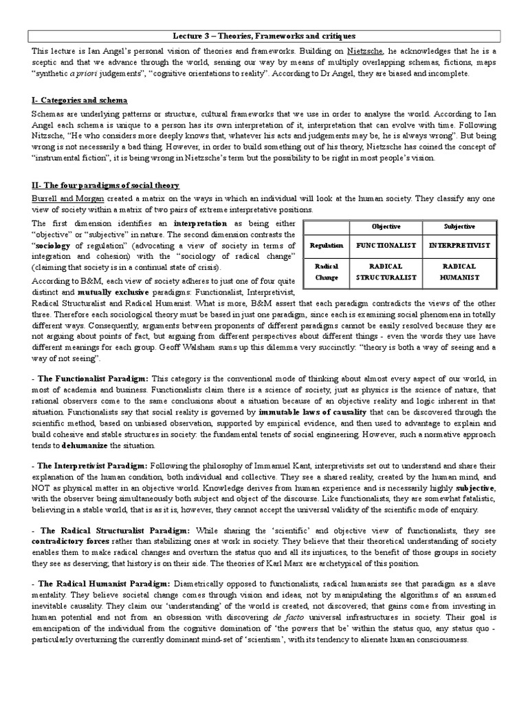 Lecture 3 - Theories and Frameworks | PDF | Paradigm | Sociology