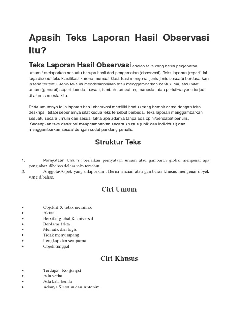 Teks Laporan Hasil Observasi