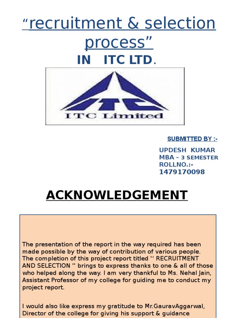 An Analysis of the Recruitment and Selection Process at ITC Limited ...