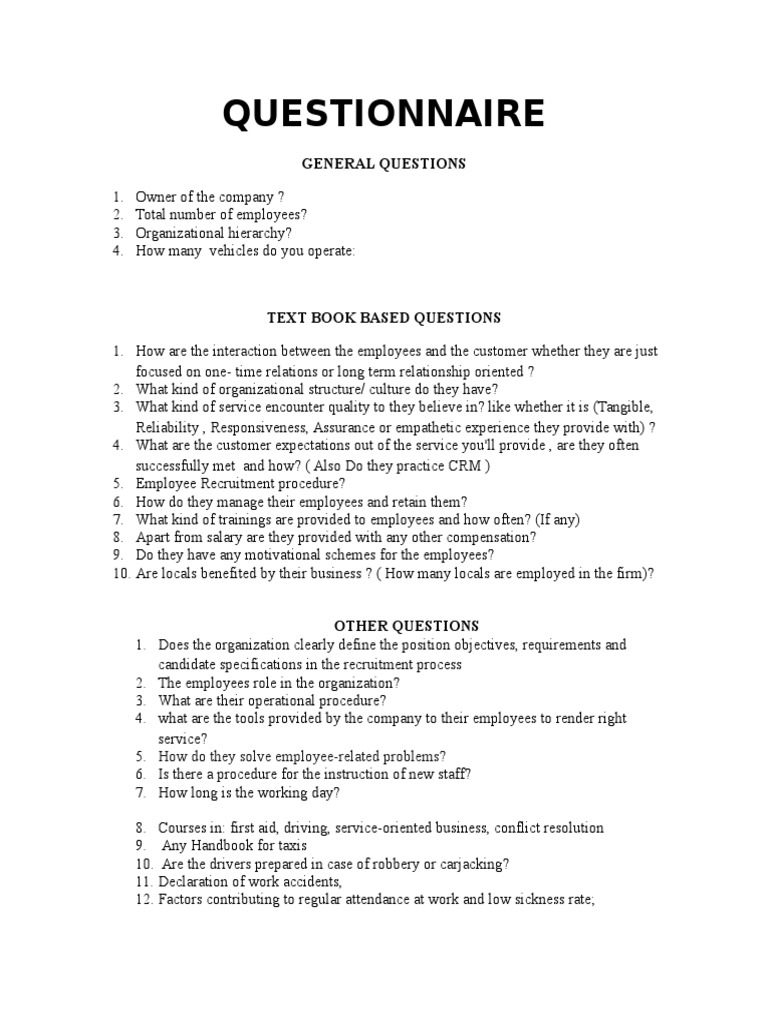 Questionnaire: General Questions | PDF