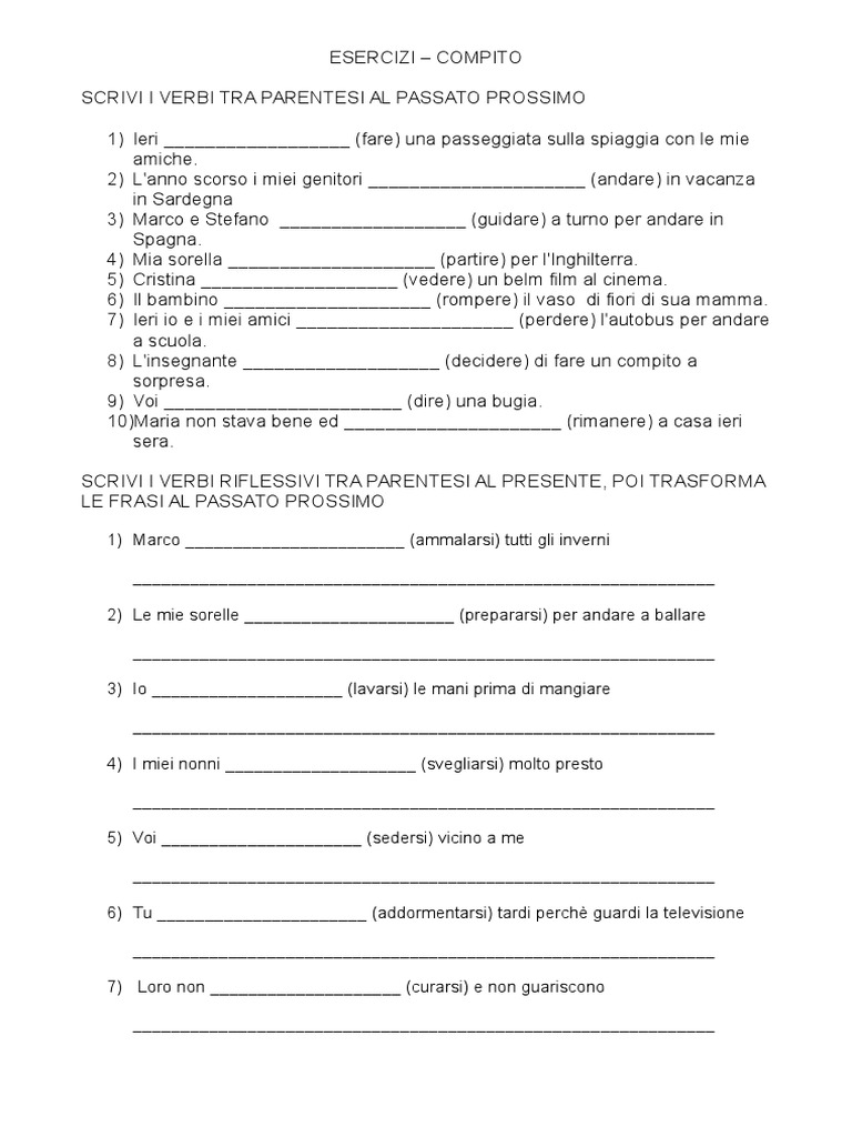 Esercizi Passato Prossimo