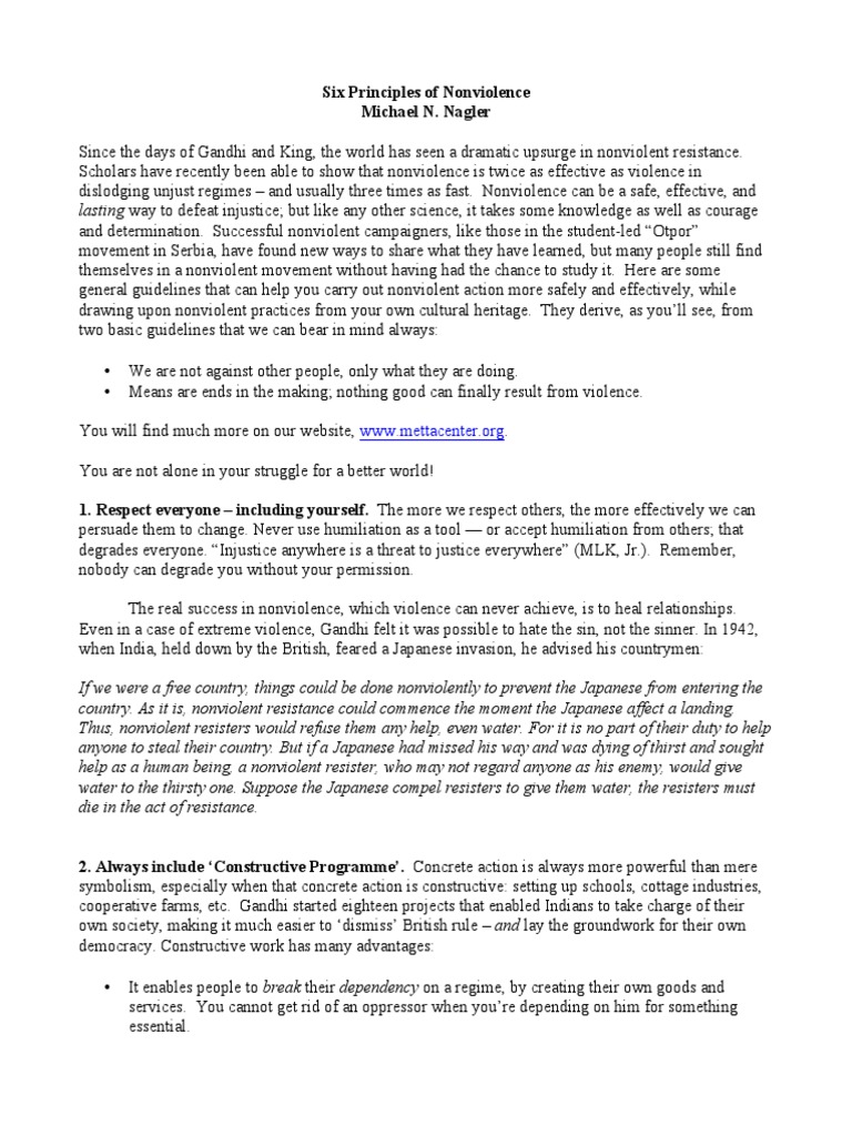 Six principles of nonviolence pdf nonviolence mahatma gandhi