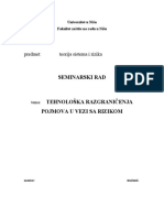 Seminarski Rad: Teorija Sistema I Rizika - TEHNOLOŠKA RAZGRANIČENJA POJMOVA U VEZI SA RIZIKOM