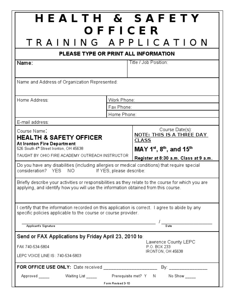 Health & Safety Officer: Training Application | PDF